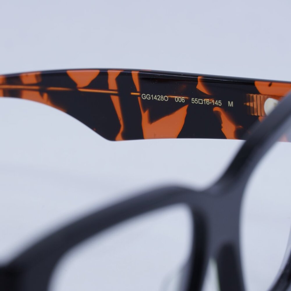 🕶️ New Gucci GG1428O 006 Eyeglasses - Black With Orange Havana Frame - Picture 6 of 10